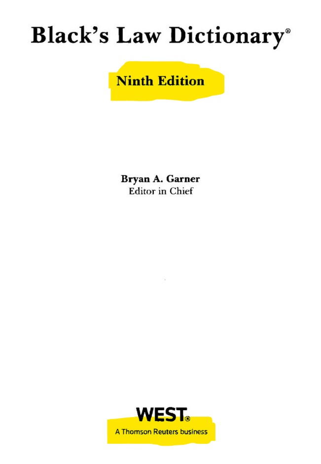 Prenez conscience que c’est Thomson Reuters qui a publié, à partir de 2004, cette 9e édition du “Black’s Law Dictionary” dont tous les cabinets d’avocats ne pourraient pas se passer. C’est le manuel d’instruction de l’imposture qui se fait passer pour le système de (prétendue) justice et toutes les articulations dites légales, en société. Dans toutes les sociétés (sauf de rares exceptions).<br /><br />Source: https://archive.org/details/blacks-law-9th-edition/page/n3/mode/2up