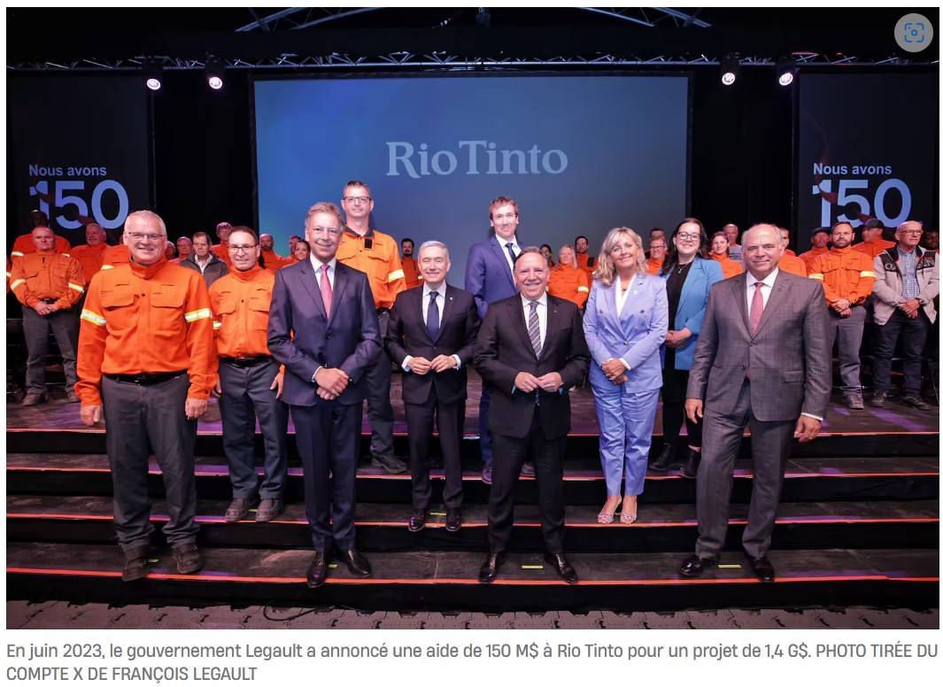 En juin 2023, le gouvernement Legault a annoncé une aide de 150 M$ à Rio Tinto pour un projet de 1,4 G$. PHOTO TIRÉE DU COMPTE X DE FRANÇOIS LEGAULT