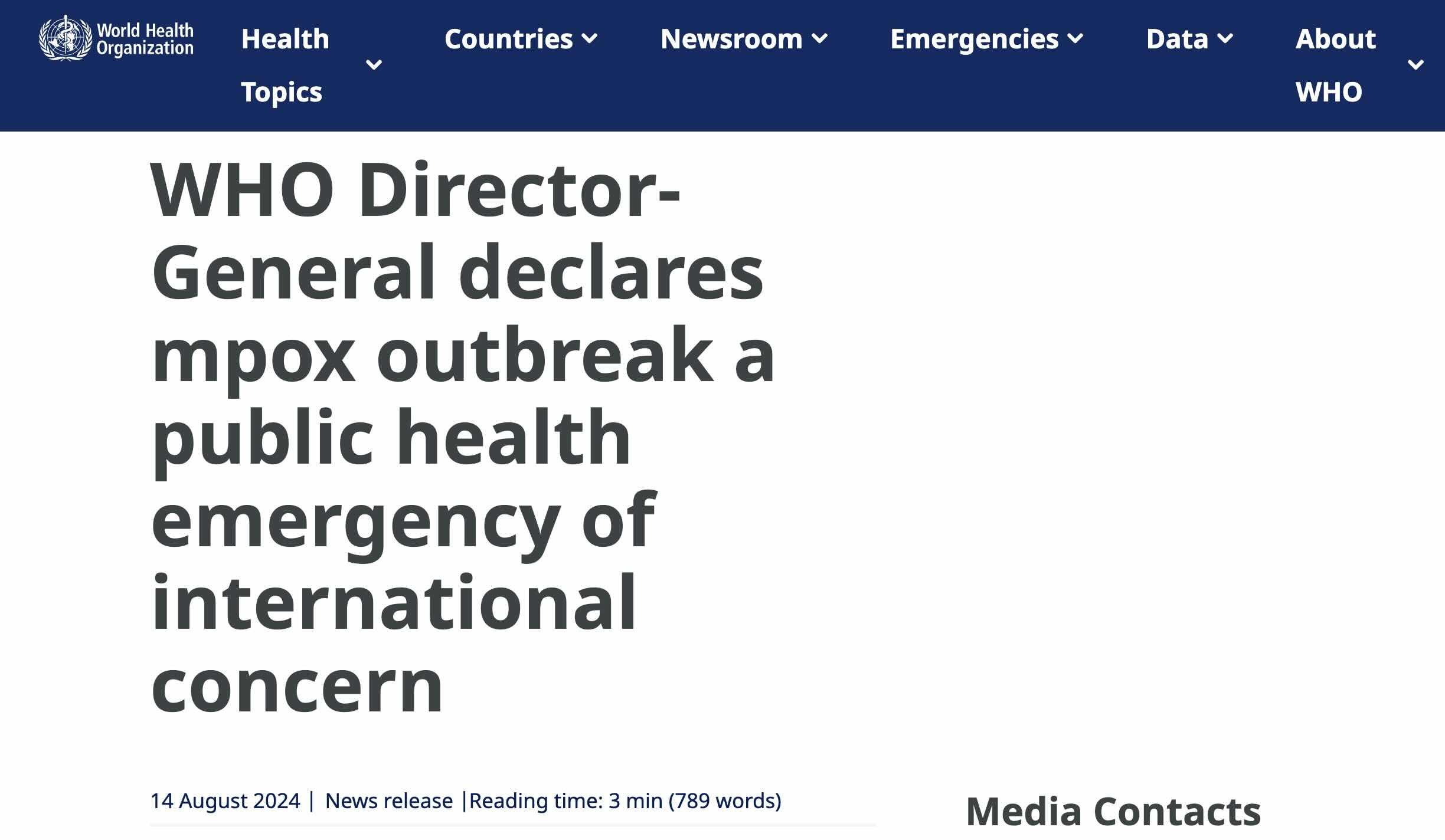 Source: https://www.who.int/news/item/14-08-2024-who-director-general-declares-mpox-outbreak-a-public-health-emergency-of-international-concern