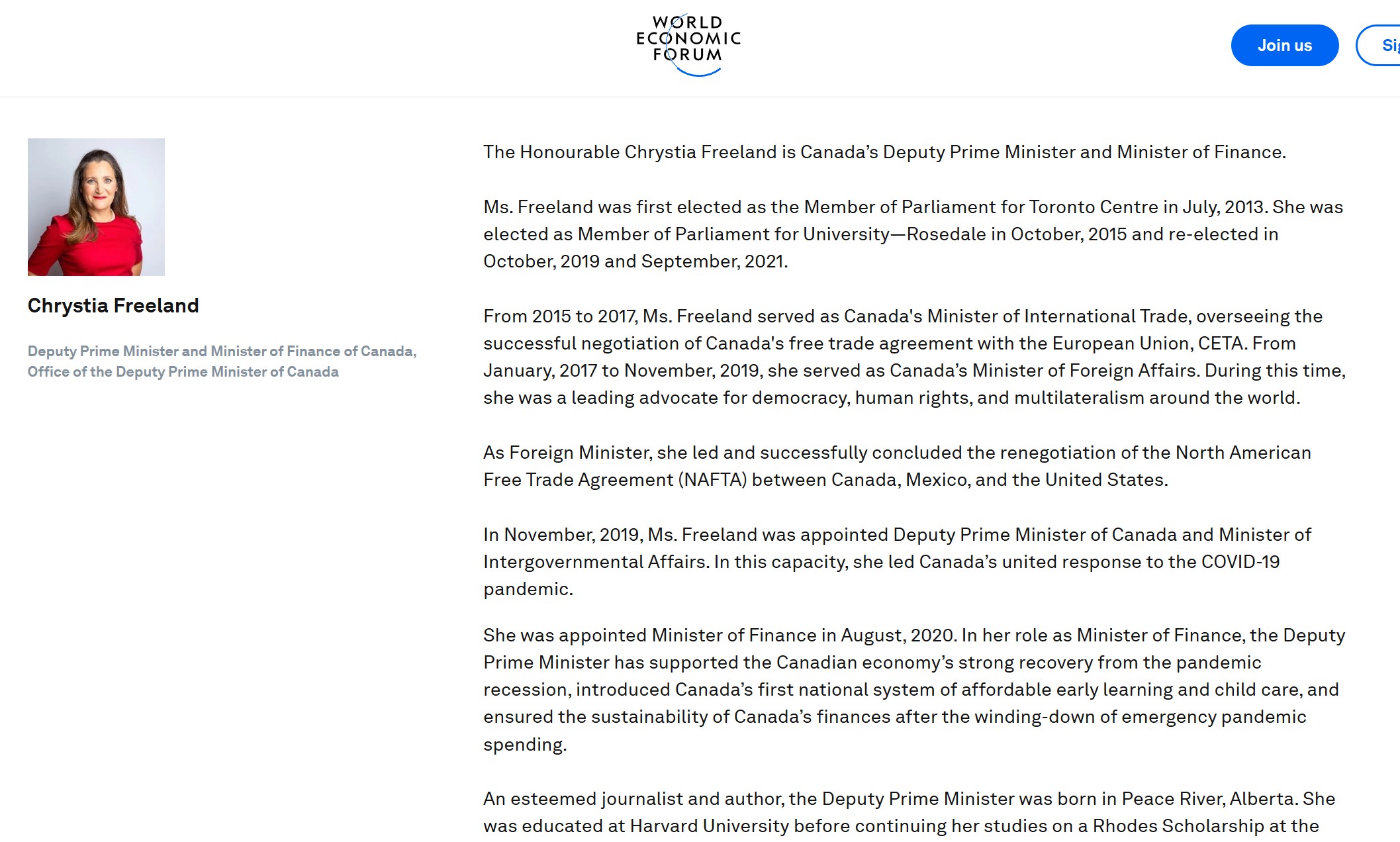 Source: https://www.weforum.org/people/chrystia-freeland/
