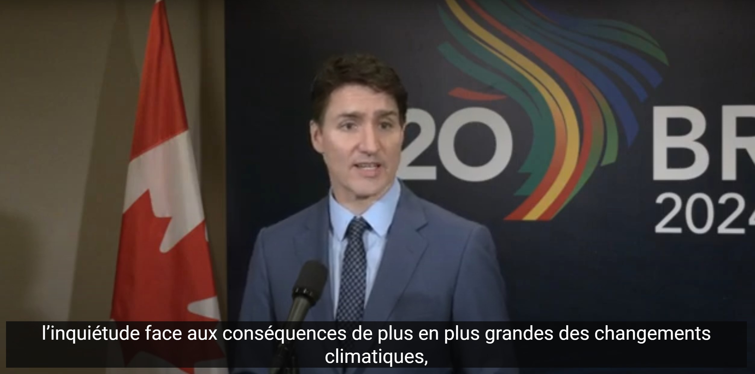 19 novembre 2024<br /><br />Le premier ministre Justin Trudeau conclut sa participation au Sommet des dirigeants du G20 à Rio de Janeiro, au Brésil et tient un point de presse.<br /><br />Il propage sa propagande trompeuse à propos des "changements climatiques" mondialo-ONUso-GIECo-FEMistes.<br /><br />Source: https://youtu.be/nbfKmyFPTQk?t=18