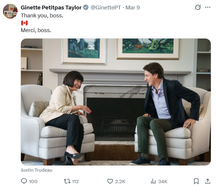 Un petit rappel du 9 mars 2025 où GPT remercie son "boss", publiquement!<br /><br />https://x.com/GinettePT/status/1898770305390178738<br /><br />Photo à l'appui, la vie est belle avec un gros salaire d'Ottawa.<br /><br />Des Canadiens qui vivent dans leur automobile, de l'inflation en hausse qui mitraille la valeur de notre devise, l'ingérence chinoise, la guerre au carbone... non, rien de ça n'est important quand vient le temps de remercier "le boss".