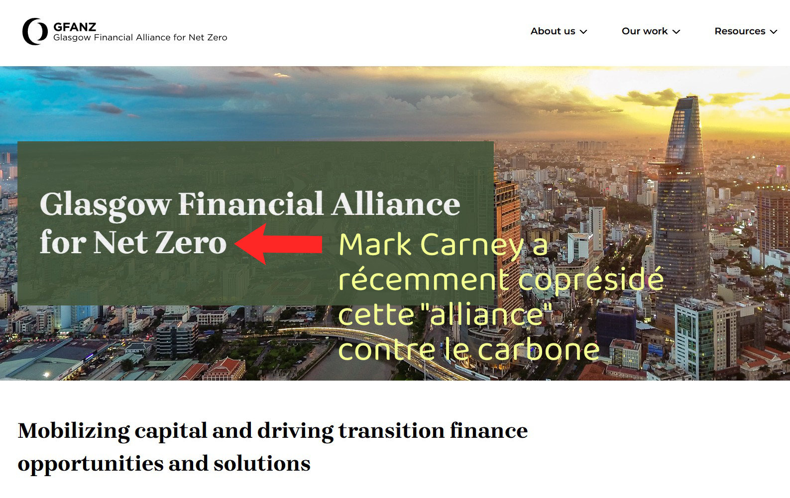 L’alliance de la GFANZ que Mark Carney a coprésidé continue d’opérer son racket de “guerre contre le carbone” au profit de ses cercles de “collabos” mondialistes et non, il n’y a RIEN de positif pour les Canadiens (en général) dans ces folleries.<br /><br />Référence: https://www.gfanzero.com/