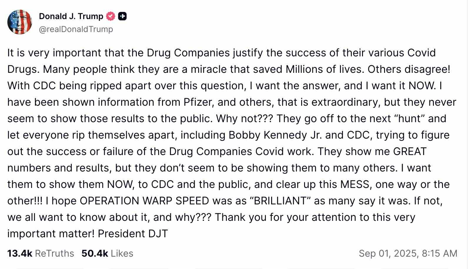 Source: https://truthsocial.com/@realDonaldTrump/posts/115128985245605660