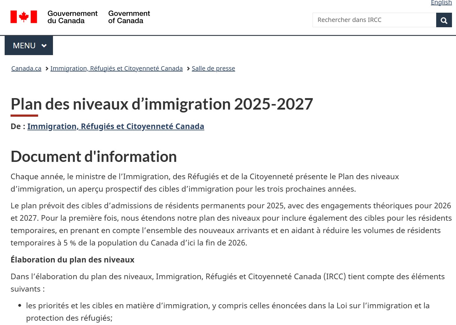 Source: https://www.canada.ca/fr/immigration-refugies-citoyennete/nouvelles/2024/10/plan-des-niveaux-dimmigration-2025-2027.html