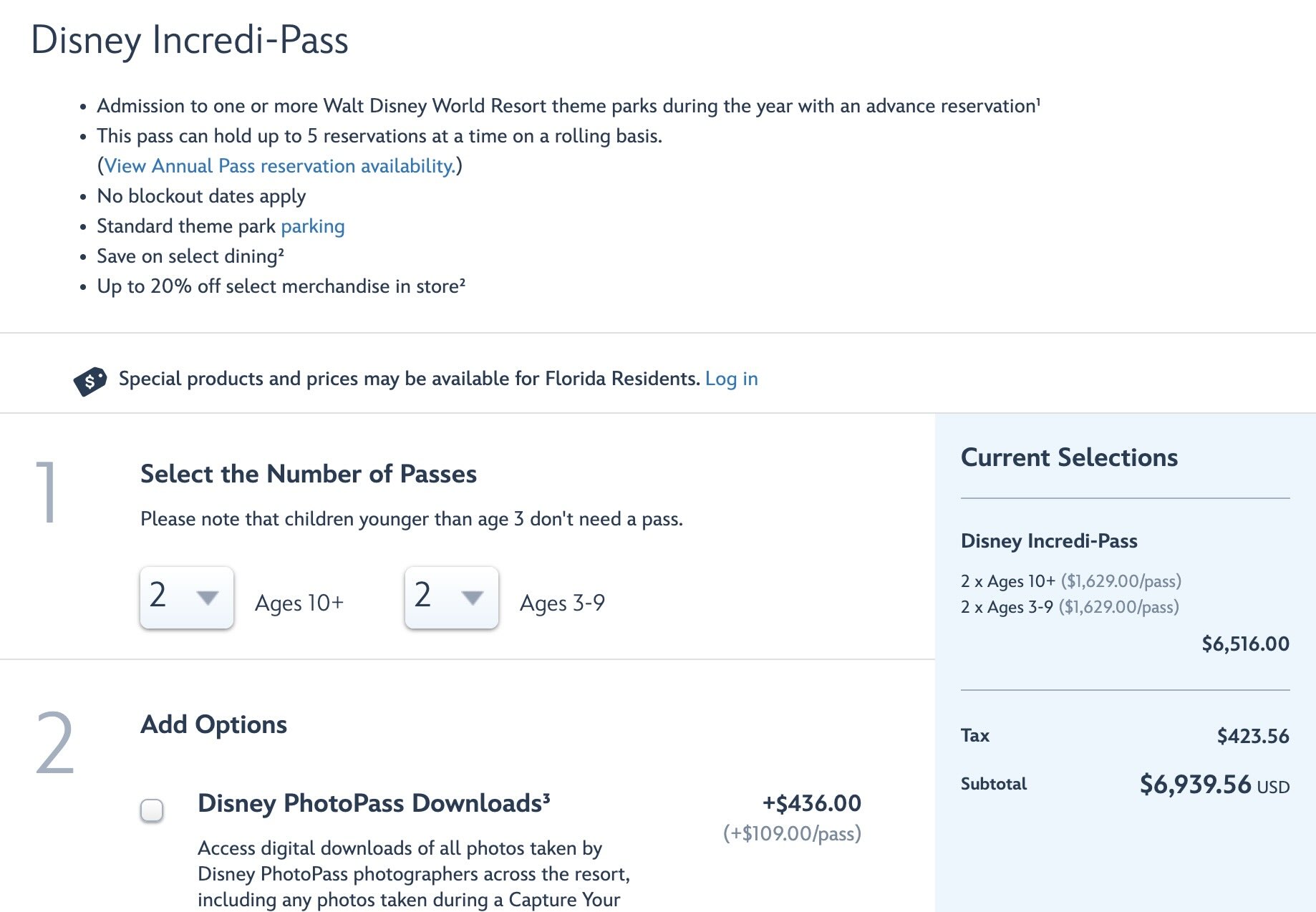 Source: https://disneyworld.disney.go.com/en_CA/passes/disney-incredi-pass/purchase/