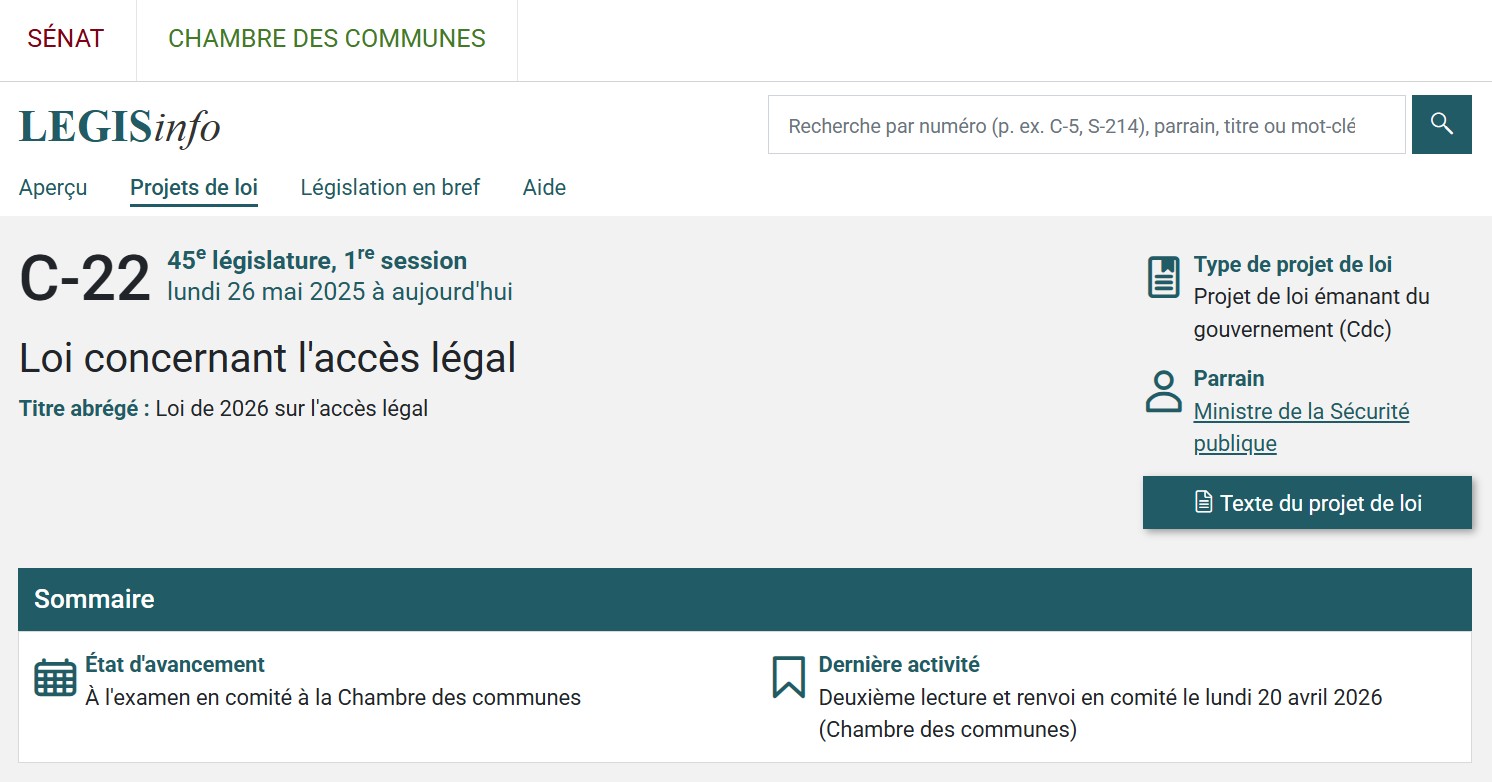 Source: https://www.parl.ca/legisinfo/fr/projet-de-loi/45-1/c-22?view=progress