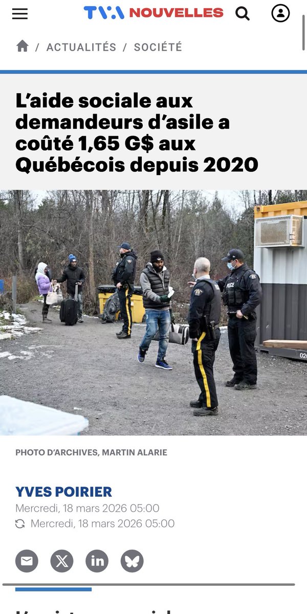 Source: https://x.com/May0ro/status/2057872282685522202<br /><br />Référence: https://www.journaldemontreal.com/2026/03/18/laide-sociale-aux-demandeurs-dasile-a-coute-165-g-aux-quebecois-depuis-2020