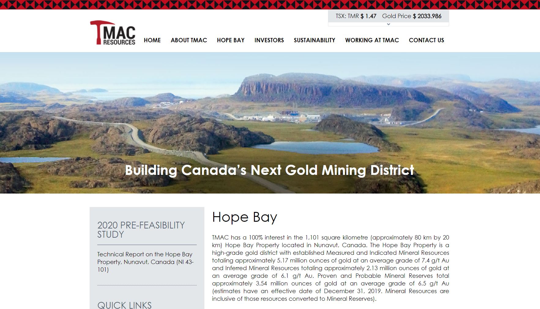 La vue aérienne spectaculaire de la mine d'or de Hope Bay, au Nunavut.